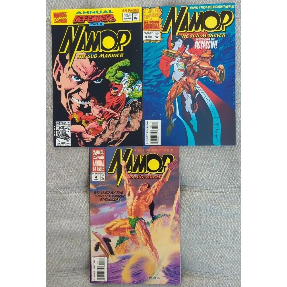 Lot Of 3 Marvel Namor Comics Annuals 1992 93 & 94 Bagged And Boarded